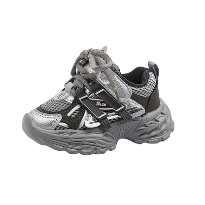Children Sport Shoes Spring Autumn Kids Sneakers Soft Breathable Mesh Shoes Boys Girls Lace-up Running Shoes Gray, Black