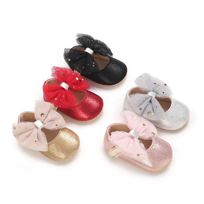 Spring and Autumn New Girl Baby Princess Shoes Mesh Bow 0-12 Months Baby Shoes Single Shoes Learning Walking Shoes