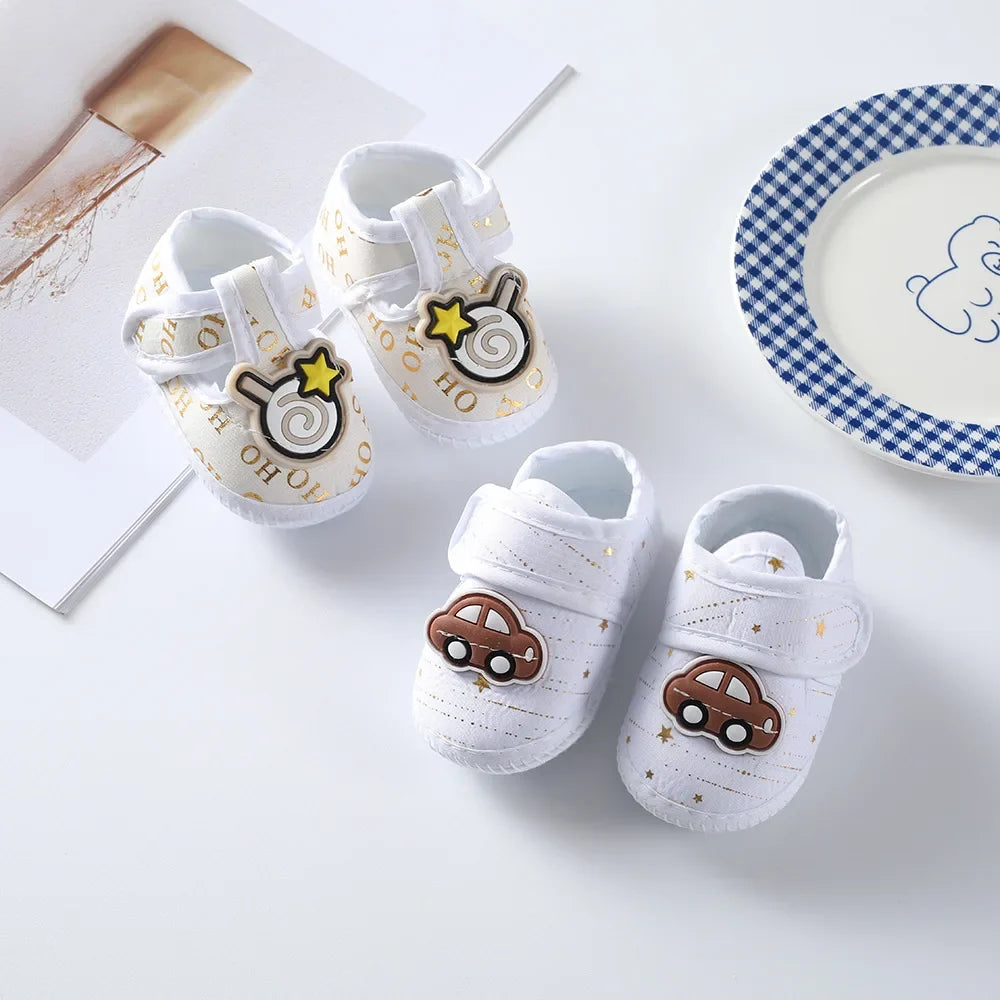 Newborn Baby Boy Girls Shoes Spring Autumn Lovely Floral Embroidery Anti-Slip Sneaker Crib Shoes Soft Cotton Cute First Walkers (Available)