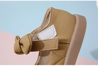 Children's Leather Shoes Non-slip Soft Bottom Kids Mary Jane Shoes Fashion Solid Color Bowknot Girls School Causal Single Shoes