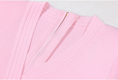 2025 Spring/Summer New Fashion Knitted Elastic Short Sleeve Solid Color Gold Button Slimming Style Commuter Women's Dress