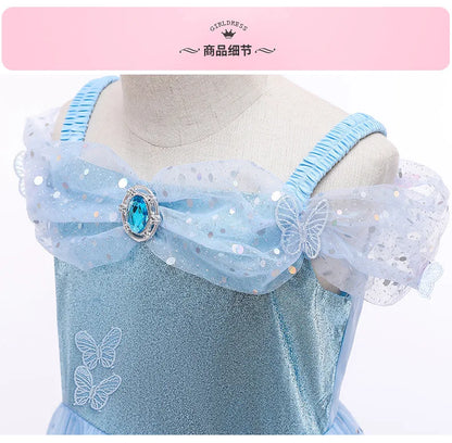 Birthday Party Princess Dress Girl Summer Girl Halloween Carnival Cosplay Elsa Costume Holiday Party Dreamy Sequin Fancy Gown