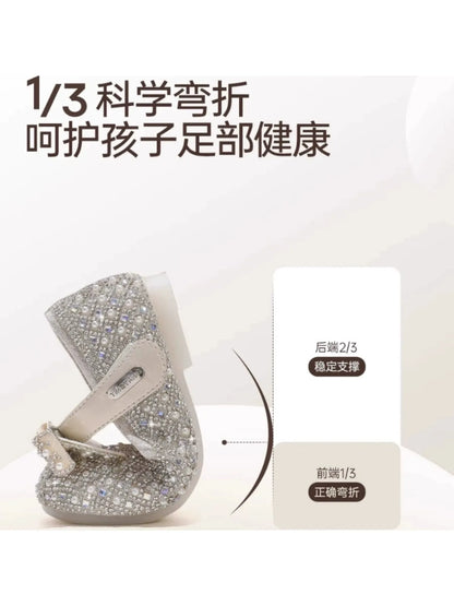 Autumn New Girls Single Princess Shoes Pearl Shallow Children's 2025 Comfortable Flat Shoes Kid Baby Rhinestone Bowknot Shoes