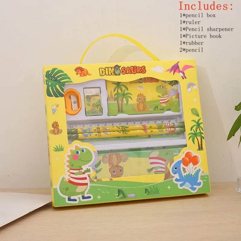 Stationery Gift Cartoon  Student Stationery Set Pencil Eraser Ruler Pencil Sharpener Pencil Case Drawing Book Multifunction