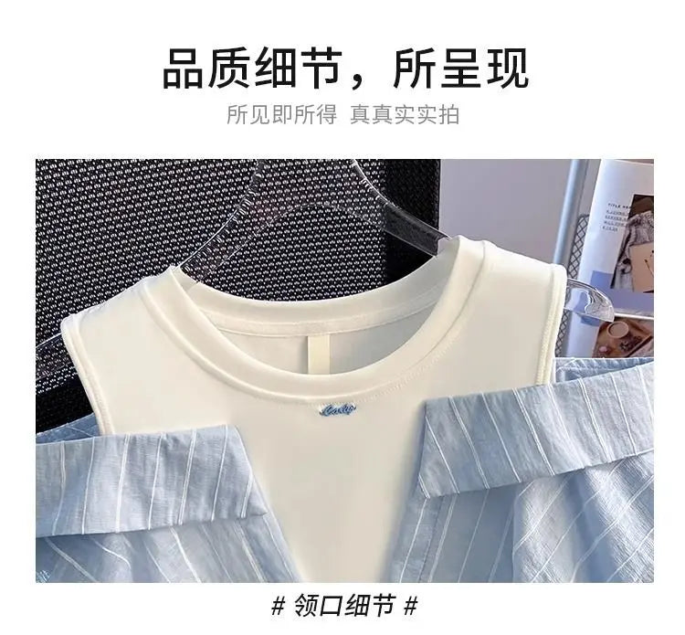 Girls' Western style loose fitting shirt new children's off shoulder top T-shirt fake two-piece top