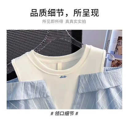 Girls' Western style loose fitting shirt new children's off shoulder top T-shirt fake two-piece top