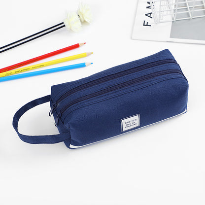 Large Capacity Canvas Pen Case Double Layer Pencil Pouch Middle Primary School Stationery Organizer Storage