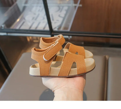 Boys Girls Sandals PU Suede Soft Beach Shoes For Children Casual Hook Loop Anti Slip Kids Sandals