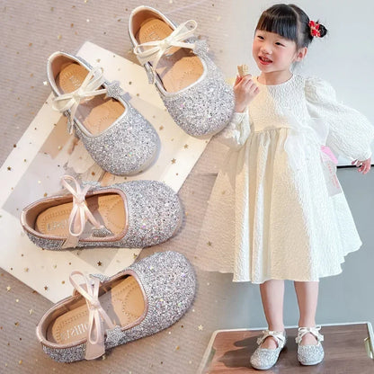 Girls Princess Shoes Round Toes Sweet Bows
