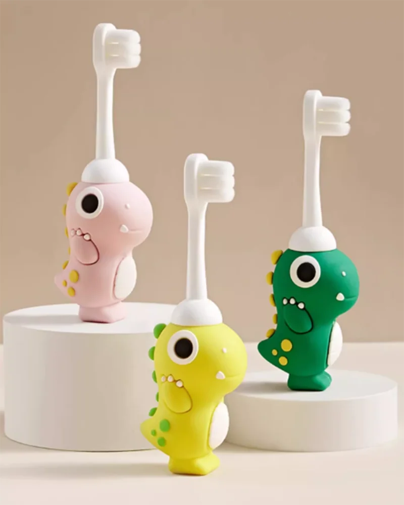 Cartoon dinosaur children's cute toothbrush, baby specific anti poke ultra-fine soft bristled toothbrush