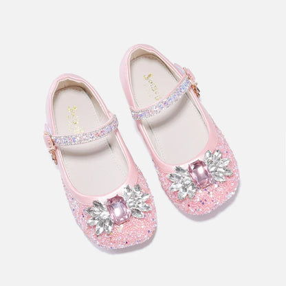 Girl princess shoes in pink and white are suitable for girls' performance dress up, school shoes, children's flower girl perform