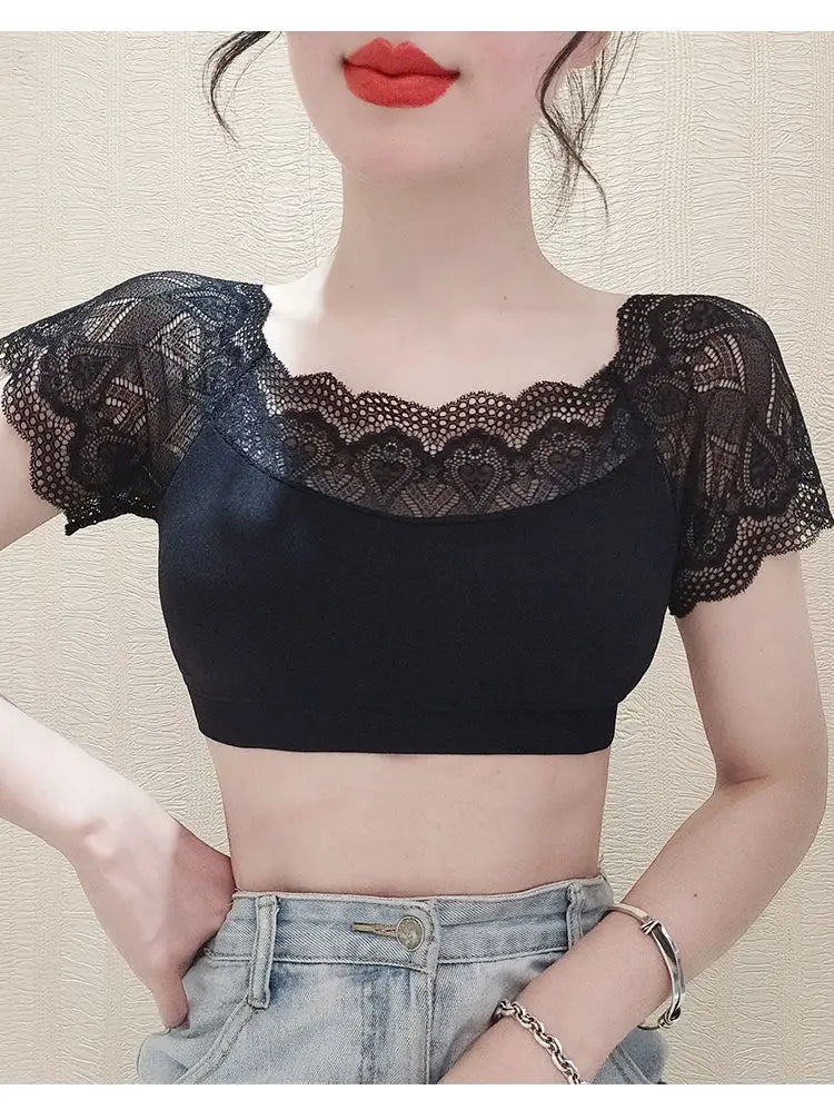 Lace Splice ort Sve Base irt Women's Summer Top Beautiful Ba Design Daily Wear Versatile Universal Fit Boting Tee