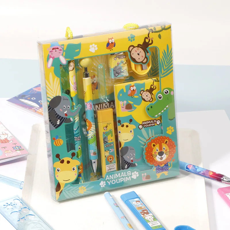 5/8 Stationery Set Notebook Pencil Automatic Pencil Pencil Cap Pencil Sharpener Pencil Refill Geometric Ruler Eraser for Kids
