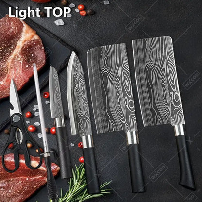 Professional Kitchen Knives Stainless Steel Scissors Fruit Utility Knife Sharpening Rod Sharp Slicing Chef knife Cooking Tools