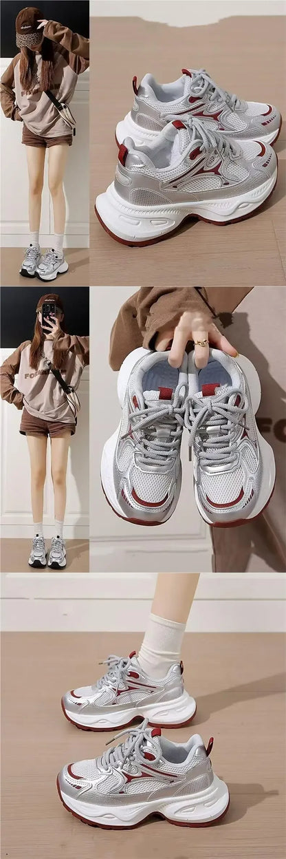 Dad Sneakers Women's Spring Summer 2025 New Style Versatile White Thick Bottom Heightening Running Sports Shoes