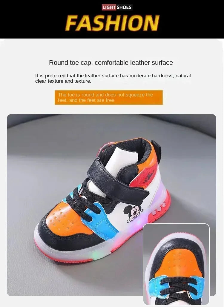 Cute Minnie Mickey Cartoon Led Lighted Shoes for Boys Girls Luminous Shoes Toddler Flash Lights
