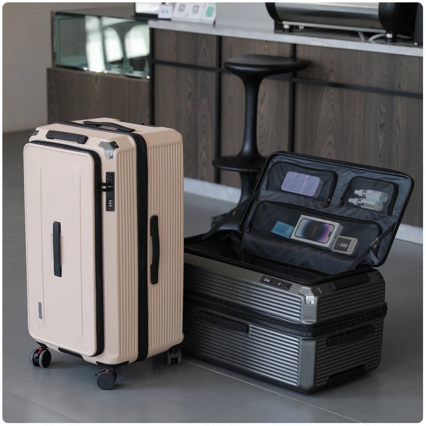 Large Capacity PC Material Suitcase 20/28/32/34-inch Deep-Compartment Travel Luggage with Combination Lock Side-Open Hard Shell