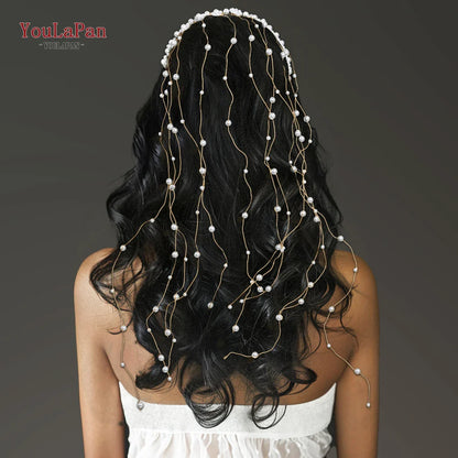 YouLaPan Pearls Tiara Wedding Headwear Handmade Beaded Tassels Headband for Bridal Woman Dress Jewelry Accessories HP610