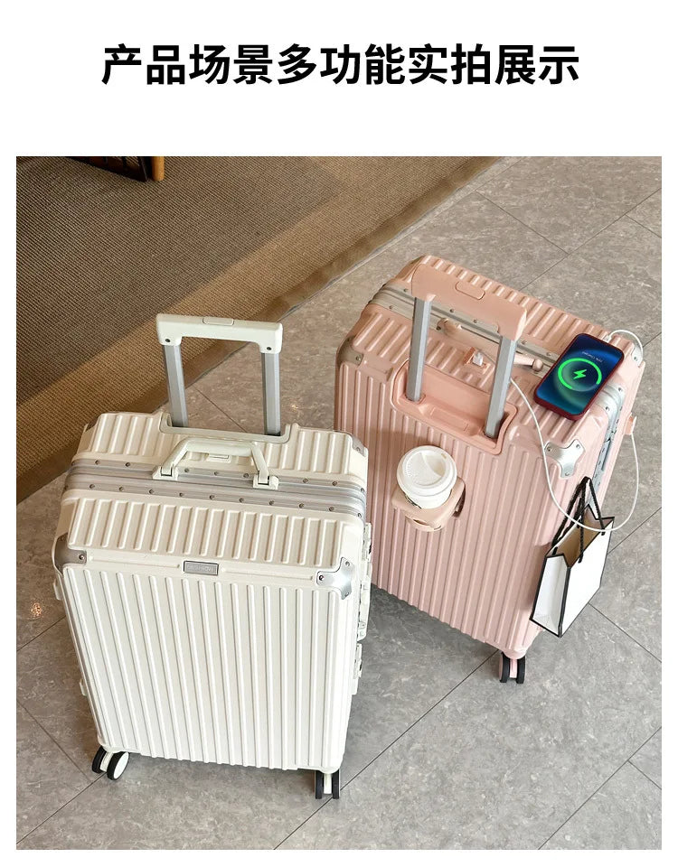 Large Capacity 28 inch Aluminum Frame Suitcase Durable Trolley Case with Universal Wheels, 24 Business Travel Suitcase
