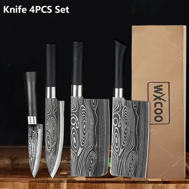 Professional Kitchen Knives Stainless Steel Scissors Fruit Utility Knife Sharpening Rod Sharp Slicing Chef knife Cooking Tools