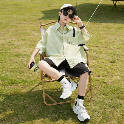 New Children Summer Thin Short Sleeved Shirt Shorts Two Piece Set Children Stylish Clothing Trend