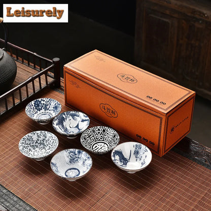 Blue and White Porcelain Cone Teacup Anti Scaling Hand-painted Tasting Tea Bowl Travel Meditation Cup Chinese Tea Set 70ml