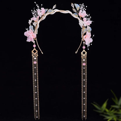 Flower Hanfu Tassel Hair Hoop Beads Crown Chinese Ancient Hairband Double-layer Alloy Swaying Fairy Headwear Hairstyle Tool