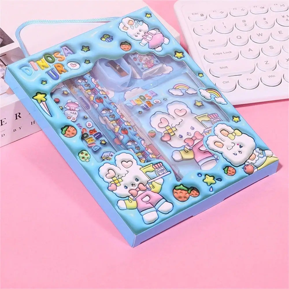 1 Set Cartoon Stationery Set Including Pencil Notebook Ruler Eraser Pencil Sharpener Student School Supplies Stationery Gifts