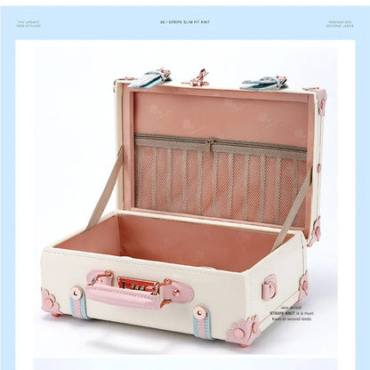 2024 New Retro white pink blue Travel Bag Rolling Luggage sets,13 inch Women Trolley Suitcases vs handbag with Wheel