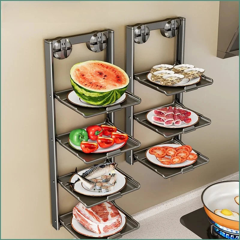 No-Drill Kitchen Storage Shelf Home Suction Cup Prep Rack Foldable Spice Organizer Multi-Layer Oil Salt Jar Stand