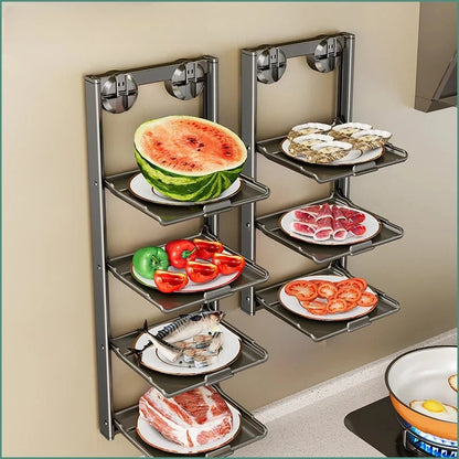 No-Drill Kitchen Storage Shelf Home Suction Cup Prep Rack Foldable Spice Organizer Multi-Layer Oil Salt Jar Stand