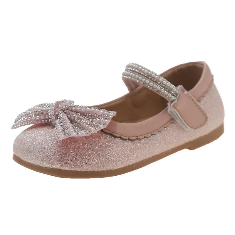 Children's Leather Shoes Bling Sequins Bowknot Princess Shoes for Girls Sweet Chic Kids Causal Wedding Shallow Versatile