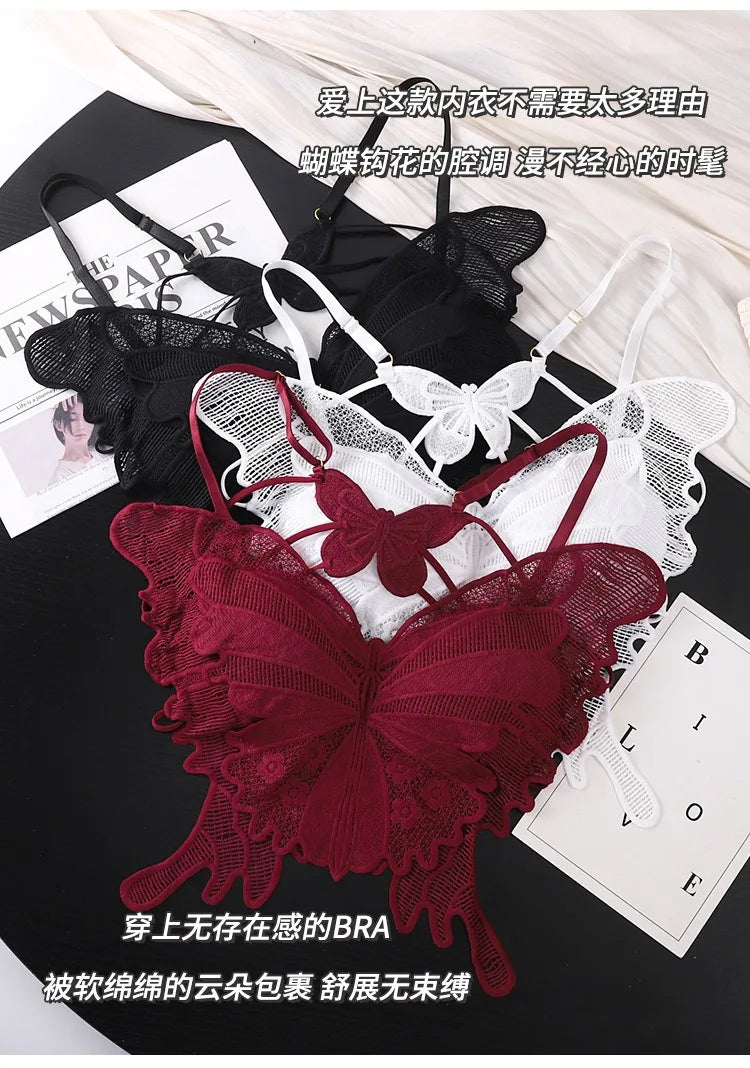 Sexy Butterfly Lace Bras For Women Backless All-in-one Bralette Woman Underwear Female Lingerie Flower Hollow-out Bra Brassiere