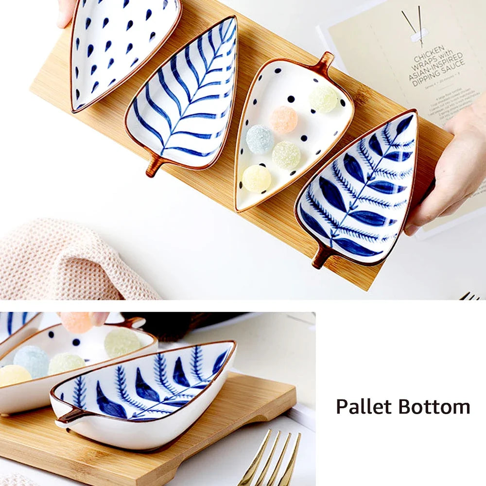 Creative Leaf Shaped Seasoning Bowl Ceramic Multi-purpose Small Plates Appetizers Snack Dish Kitchen Sauce Sushi Cake Tray