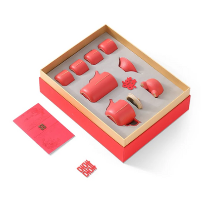 Traditional Chinese Tea Set, Porcelain Teapot, Stainless Steel, Tea Strainer, Cup, Bride and Groom Gifts, Traditional Red, Wed