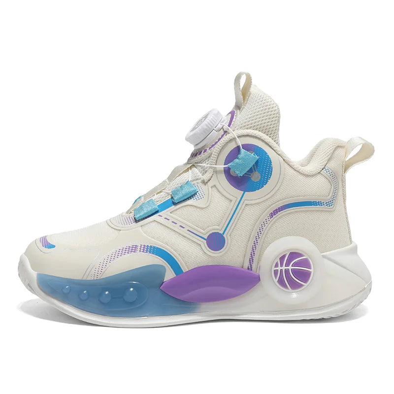 Children Basketball Shoes Boys Sports Comfortable Non Slip Flat Fitness Shoes  New Rotating Button Sports Sneakers for Kids