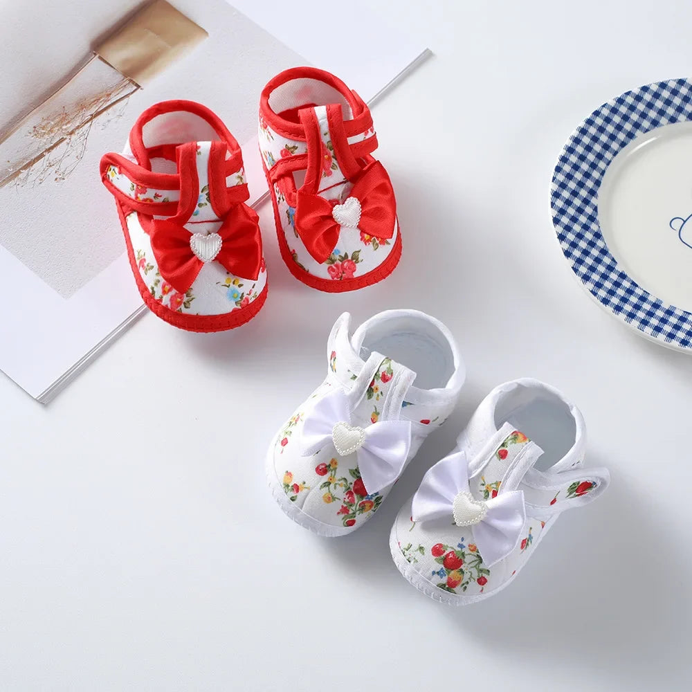 Newborn Baby Boy Girls Shoes Spring Autumn Lovely Floral Embroidery Anti-Slip Sneaker Crib Shoes Soft Cotton Cute First Walkers (Available)