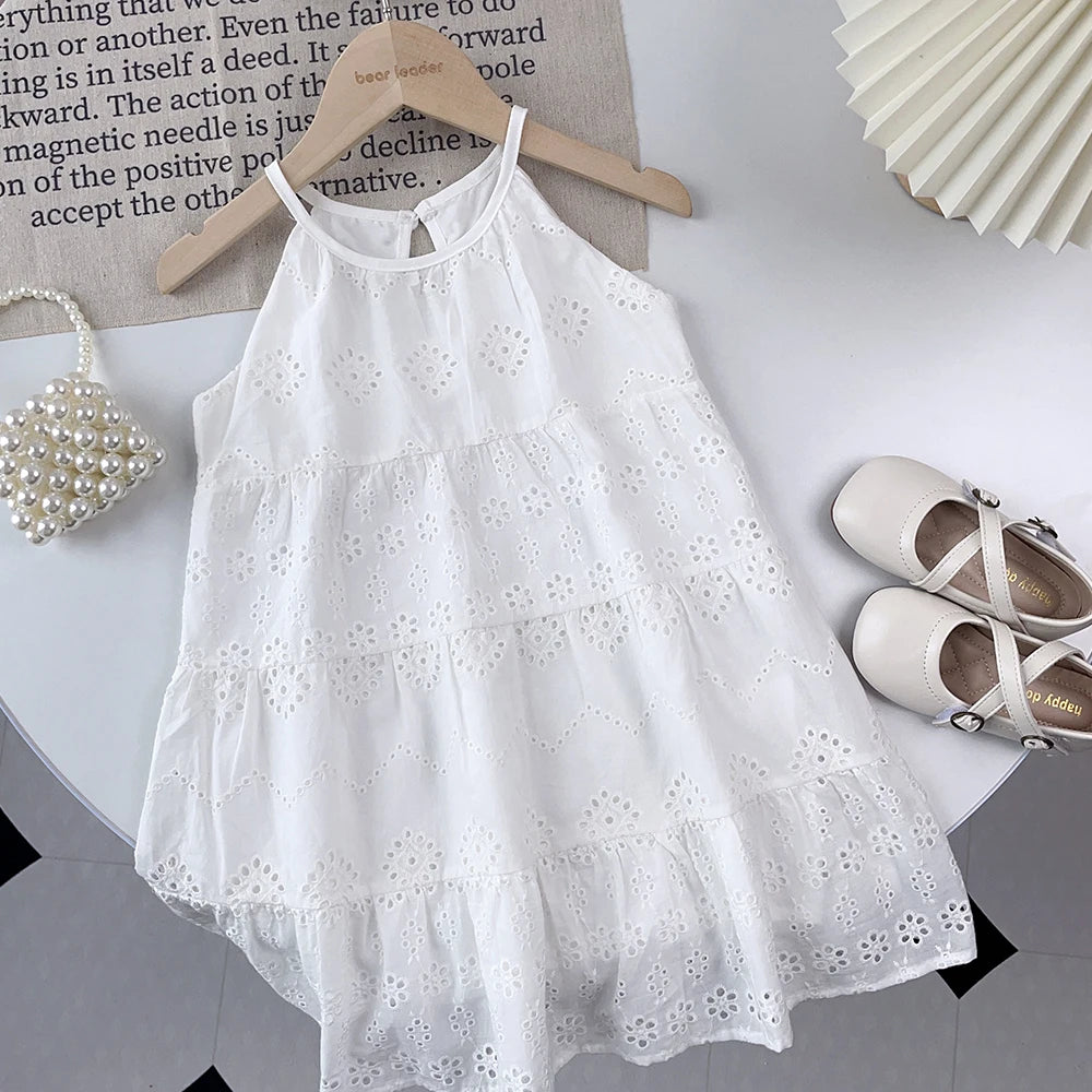 Girl Summer New Fashion Cute Solid A-Line Slip Dress 1 Pc Children Daily Casual Party Clothes 2-7 Years