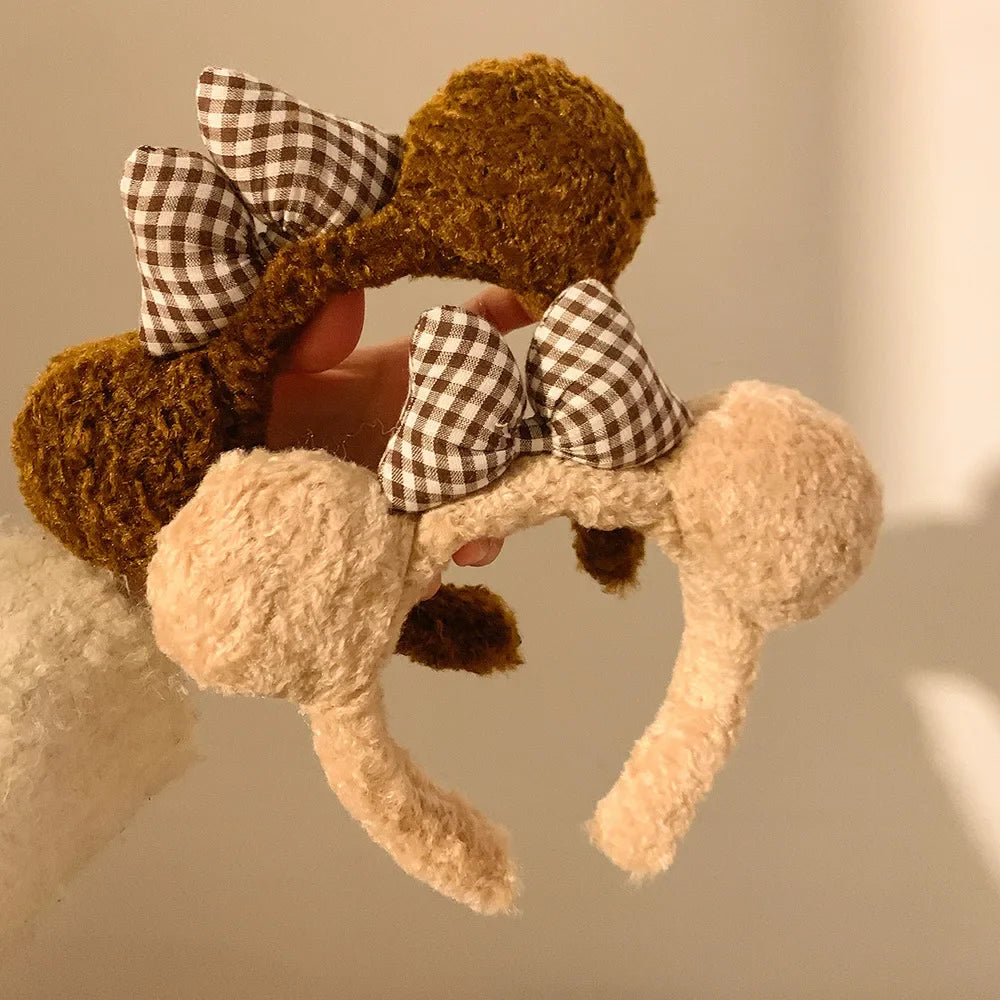 Mickey Mouse Disney Fashion Women Bow Bear Ear Plush Hair Band Cartoon Headband Female Sweet Cute Girls Hairband Hair Accessorie