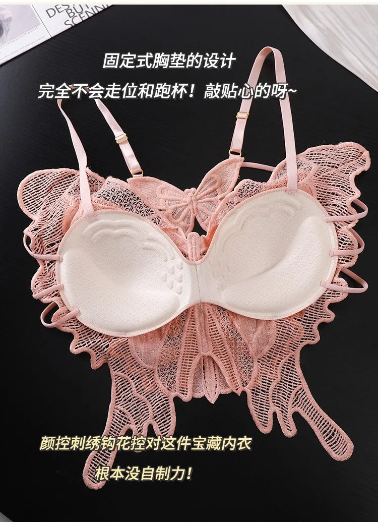 Sexy Butterfly Lace Bras For Women Backless All-in-one Bralette Woman Underwear Female Lingerie Flower Hollow-out Bra Brassiere