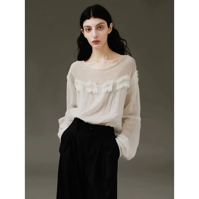 Western-style Floral Tops for Women 2025 Spring and Summer Jacquard Design Textured Casual Light and Slightly See-through Tops