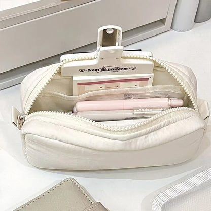 Simplicity Solid Color Pen Bag Zipper Design Large Capacity Pencil Case Portable Stationery Bag Gift