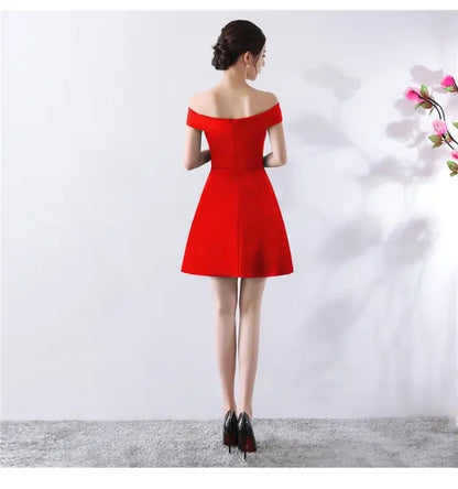 Ele ort aduation Host Dr One oulder Slimming A-Line Skirt Sweet Evening Gown Polyester Fiber Zipper Waist