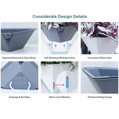 Fashion Triangular Wall Mounted Flower Pots Self Watering Hanging Basin for Plants Lazy Flowerpot Office Home Garden Accessories