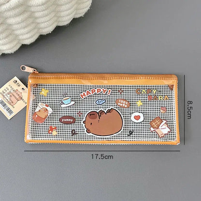 Cartoon Capybara Pencil Case Transparent Waterproof Zipper Pen Pouch Large Capacity Stationary Organizer Bag School Supplies