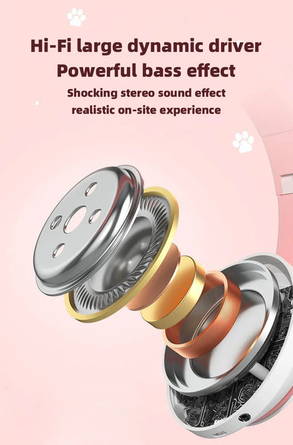 P47M Wireless Headphone Flash Light Cute Cat Bluetooth with Mic Control LED Stereo Music Helmet Phone Bluetooth Headset Gift