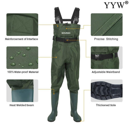 Fishing Wader Pants Overalls With Boots Set Adult Men Women Chest-Lenght Hunting Rice Transplanting Waterproof Trousers Suit