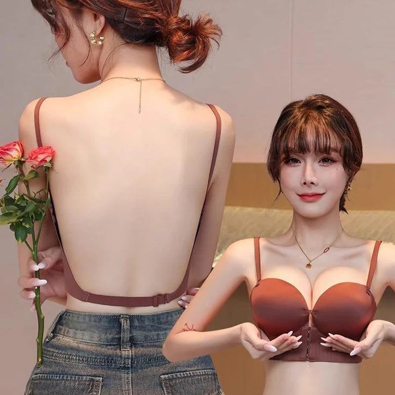 Women Sexy U-shaped Backless Front-closure Bra Ultra Hot Push-up Comfortable Non-slip Seamless Lingerie Top For Strapless Straps