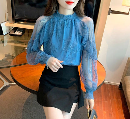 Chiffon Women's Shirt and Blouse Lace Flowers Luxury Designer Youthful Woman Clothes Vintage Clothing Female Tops Trend 2025 New