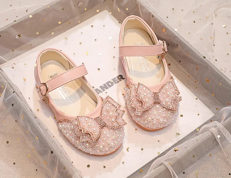 Children Princess Shoes Glitter Party Wedding Shoes for Girls Fashion Rhinestone Toddlers Ballet Flats Causal Kids Leather Shoes